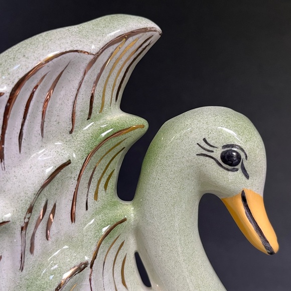 VTG Large Vase Swan Green Victorian Gold Figural Planter Ceramic - Picture 2 of 7